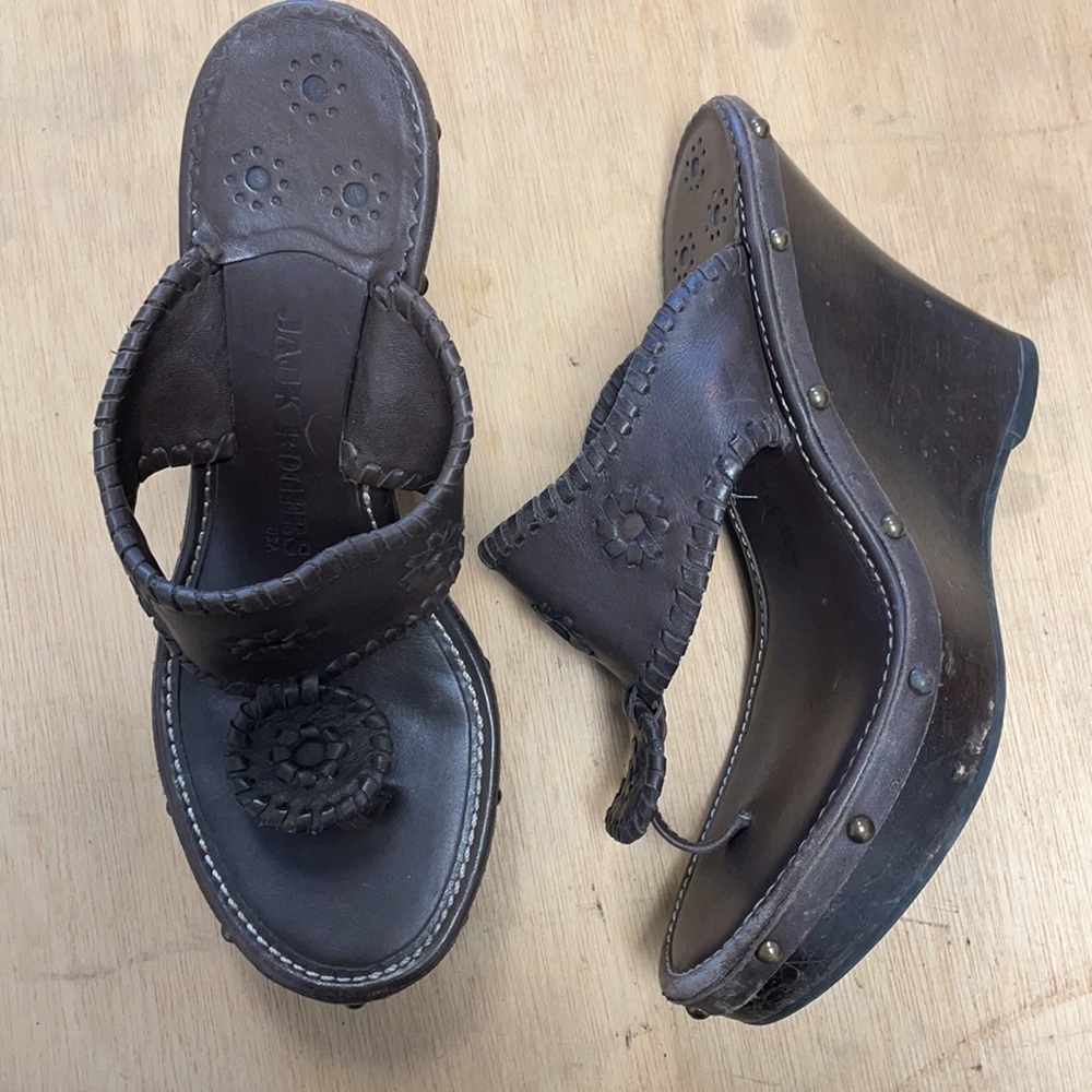 Jack Rogers brown leather sandal wedges